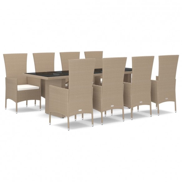 Ensemble à manger de jardin et coussins 9 pcs beige Poly rotin