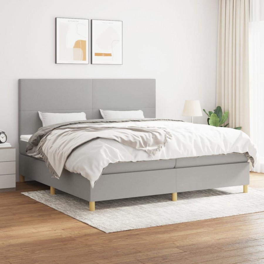 Cadre de lit avec matelas Gris clair 200x200cm Tissu