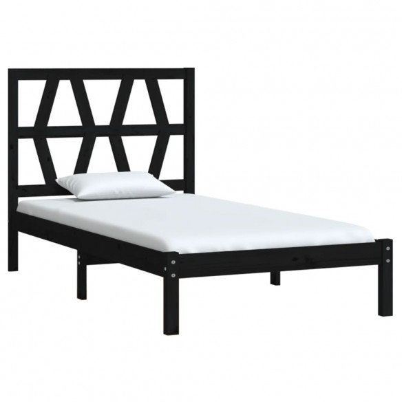 Cadre de lit Noir Bois de pin massif 75x190 cm Petit simple