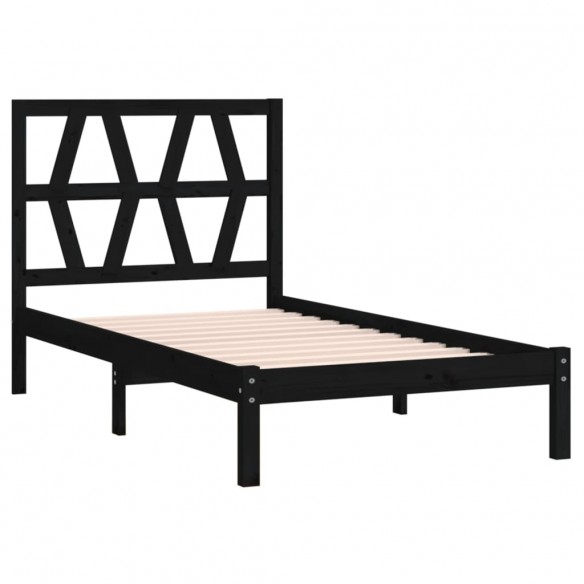 Cadre de lit Noir Bois de pin massif 75x190 cm Petit simple