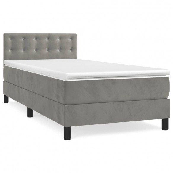 Cadre de lit et matelas Gris clair 100x200cm Velours