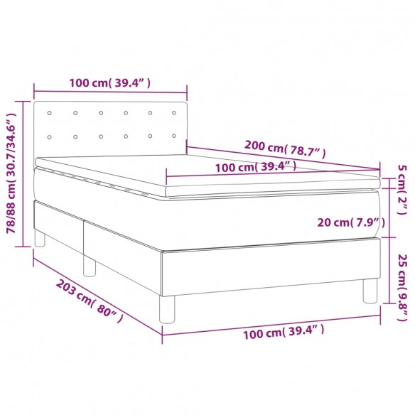 Cadre de lit et matelas Gris clair 100x200cm Velours