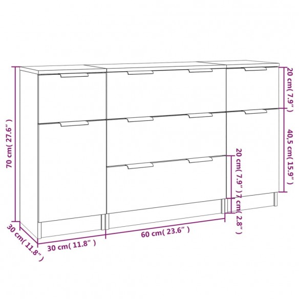 Ensemble de buffets 3 pcs Chêne fumé Bois d'ingénierie