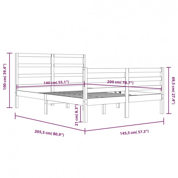 Cadre de lit Bois de pin massif 140x200 cm