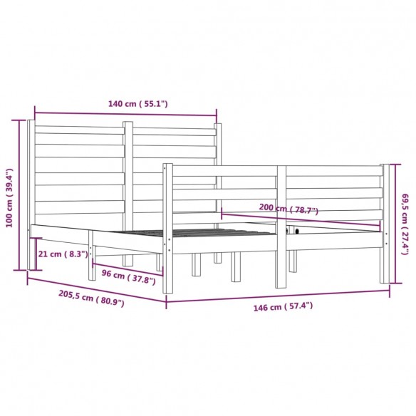 Cadre de lit Bois de pin massif 140x200 cm Blanc