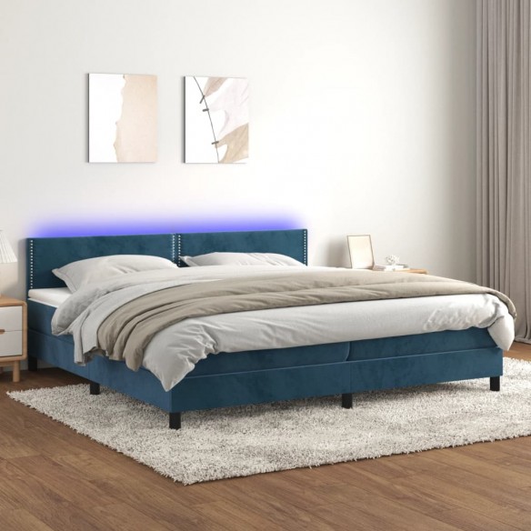 Cadre de lit avec matelas LED Bleu foncé 200x200 cm