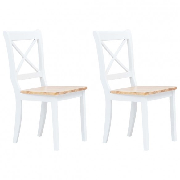 Chaises à manger lot de 2 blanc et bois clair bois hévéa massif