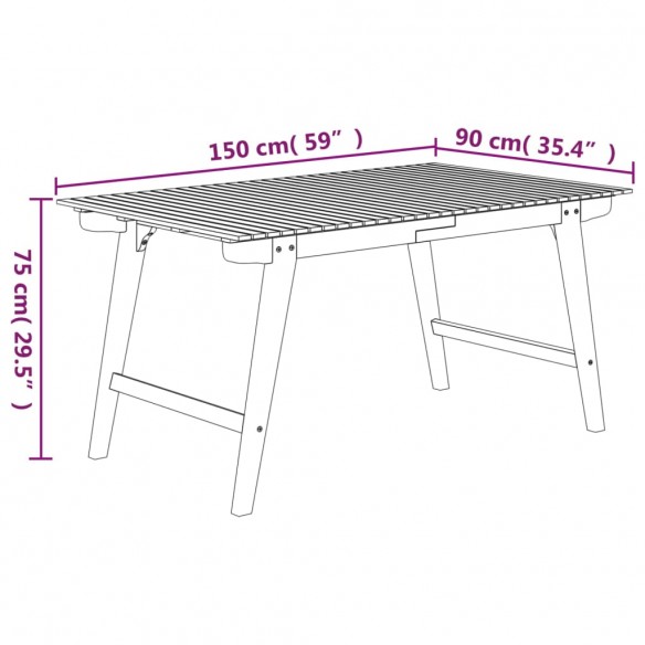 Table de jardin 150x90x75 cm Bois d'acacia solide