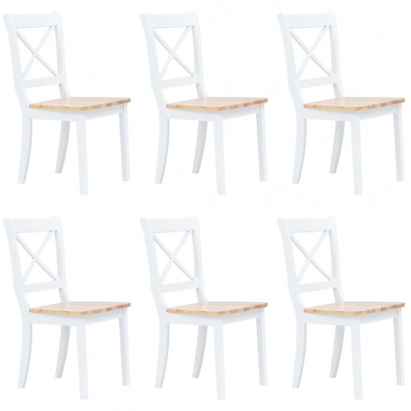 Chaises à manger lot de 6 blanc et bois clair bois hévéa massif