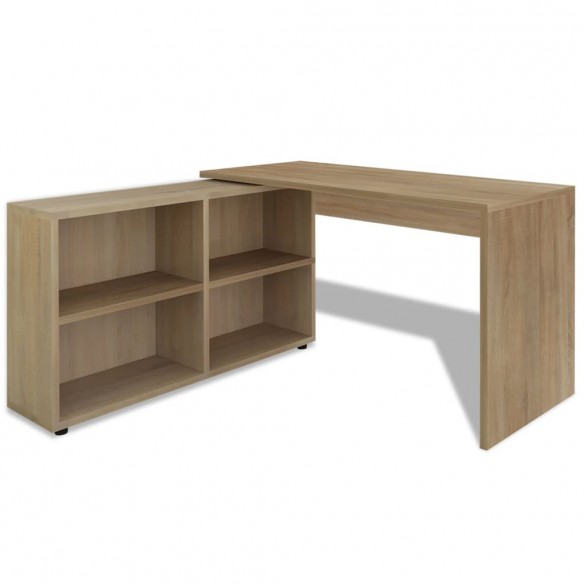 Bureau d'angle 4 étagères chêne