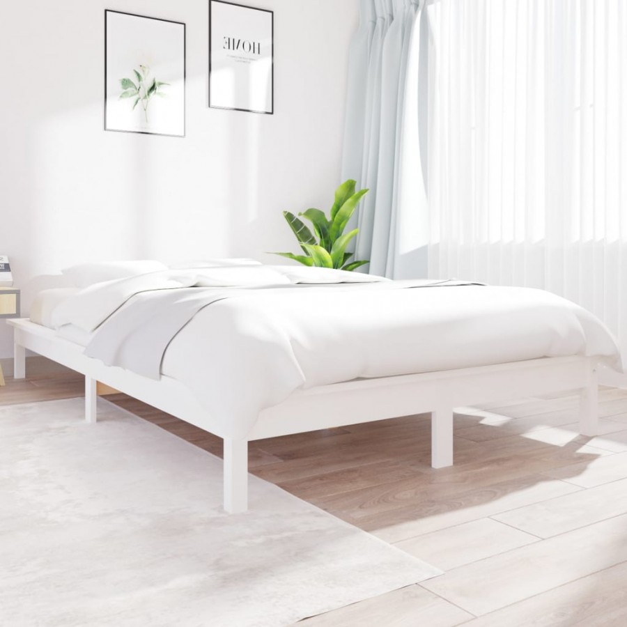 Cadre de lit blanc 180x200 cm Super King bois de pin massif