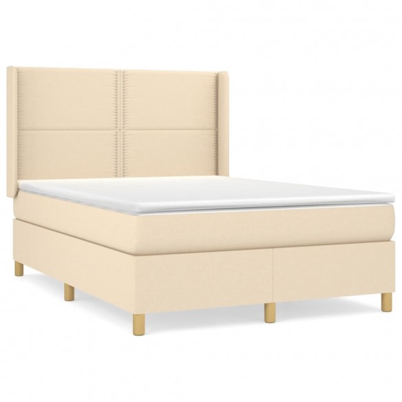 Cadre de lit avec matelas Crème 140x190 cm Tissu