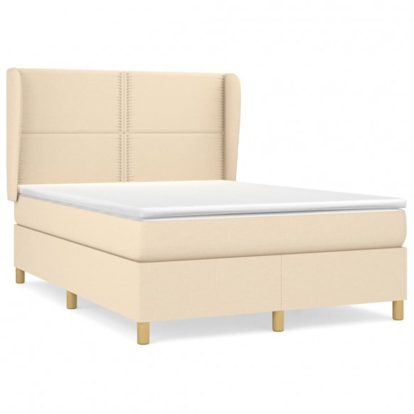 Cadre de lit avec matelas Crème 140x190 cm Tissu