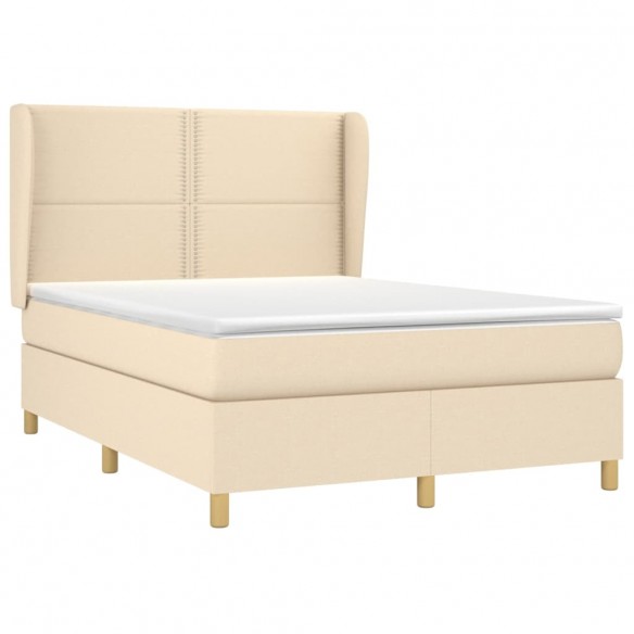 Cadre de lit avec matelas Crème 140x190 cm Tissu