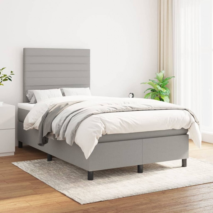 Cadre de lit avec matelas Gris clair 120x200cm Tissu