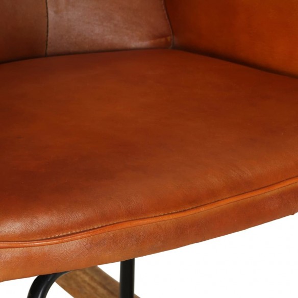 Chaise à bascule avec repose-pied Brun roux Cuir véritable