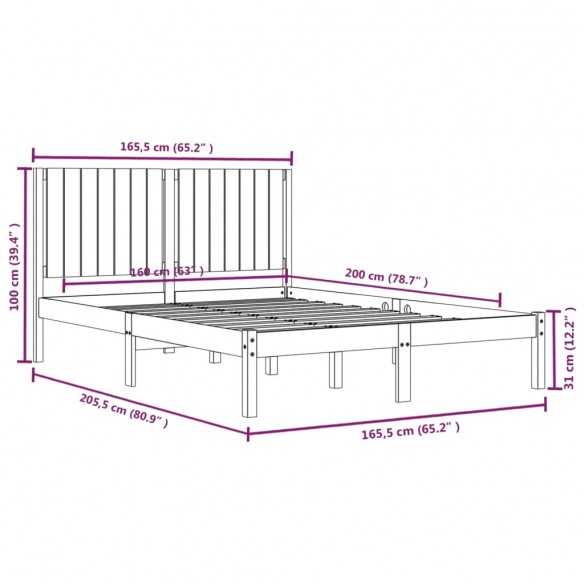 Cadre de lit Bois de pin massif 160x200 cm