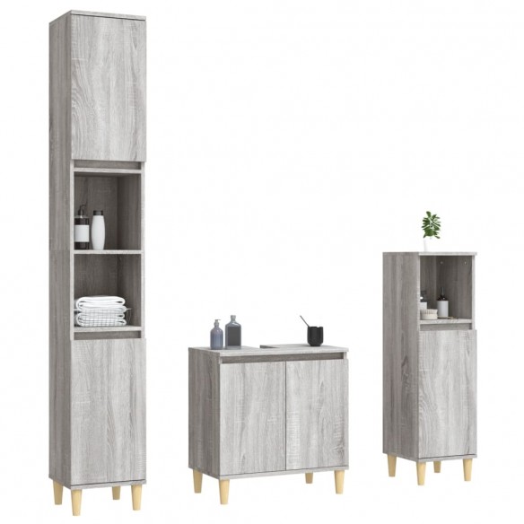 Ensemble de meubles de salle de bain 3 pcs Sonoma gris