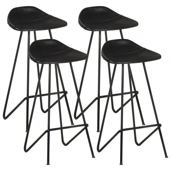 Tabourets de bar lot de 4 noir cuir véritable