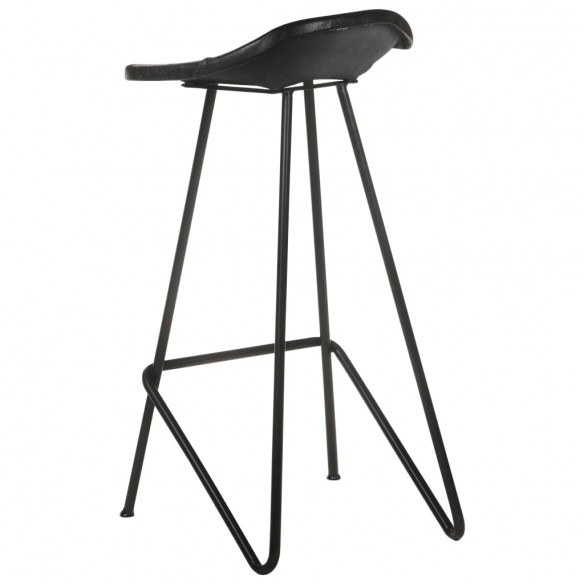 Tabourets de bar lot de 4 noir cuir véritable