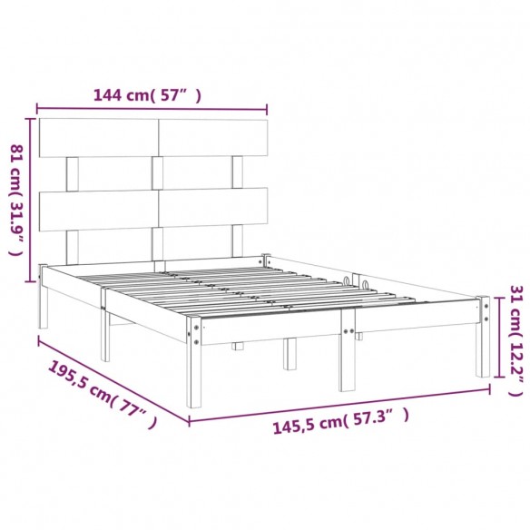 Cadre de lit Noir Bois massif 140x190 cm