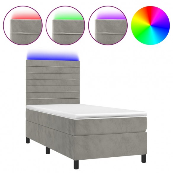 Cadre de lit matelas LED Gris clair 80x200cm Velours