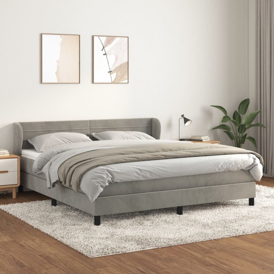 Cadre de lit et matelas Gris clair 160x200cm Velours