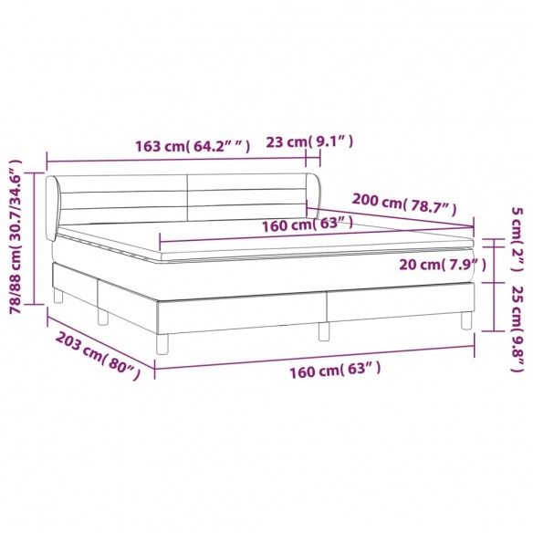 Cadre de lit et matelas Gris clair 160x200cm Velours