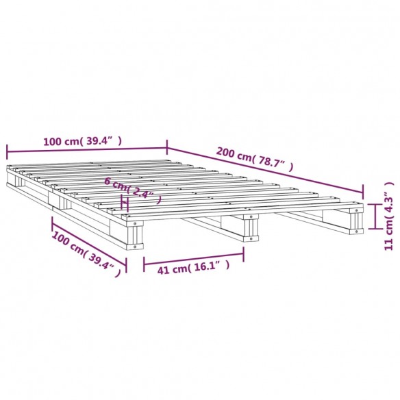 Lit de palette noir 100x200 cm bois de pin massif