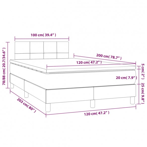 Cadre de lit et matelas Gris foncé 120x200cm Velours