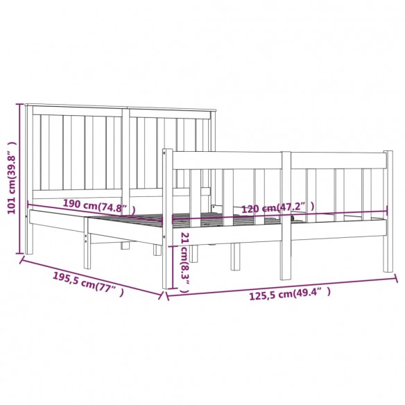 Cadre de lit bois de pin massif 120x190 cm petit double