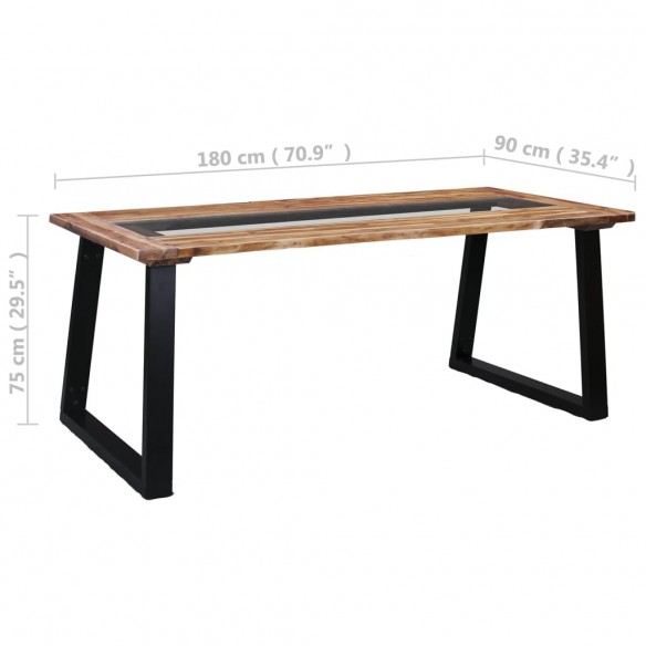 Table de salle à manger 180x90x75 cm Bois d'acacia et verre