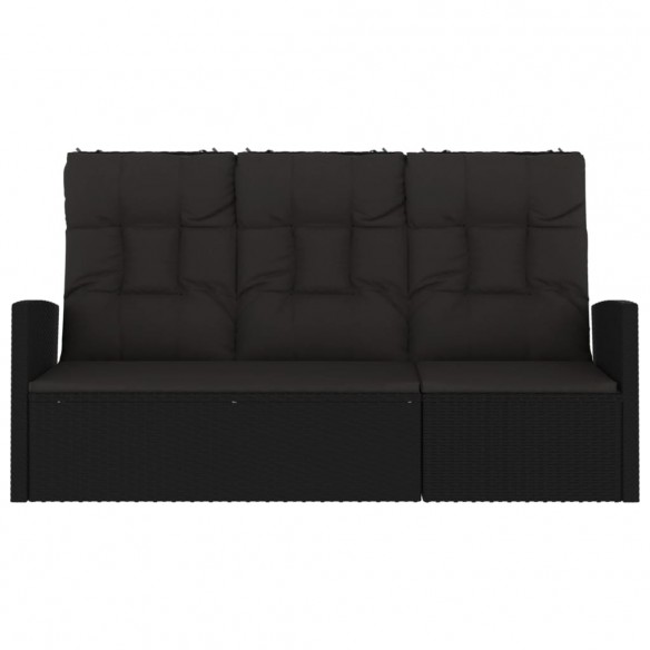 Banc de jardin inclinable et coussins noir 173cm résine tressée