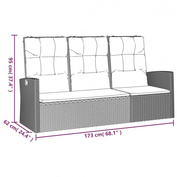 Banc de jardin inclinable et coussins noir 173cm résine tressée