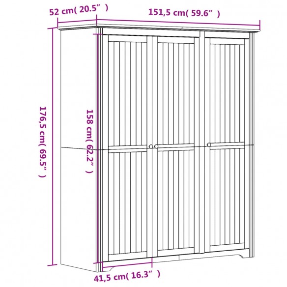 Garde-robe BODO blanc marron 151,5x52x176,5 cm bois massif pin