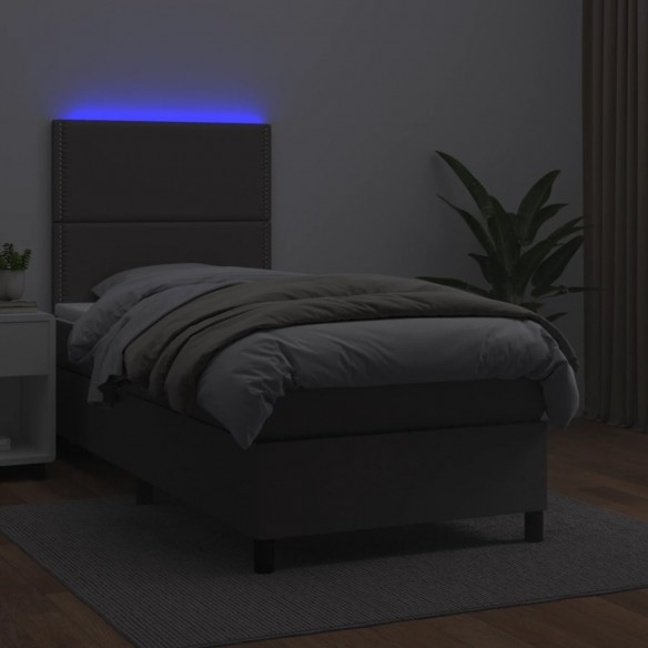 Cadre de lit avec matelas et LED Gris 100x200 cm