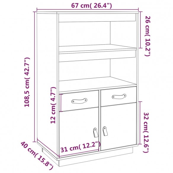 Buffet haut 67x40x108,5 cm Bois massif de pin