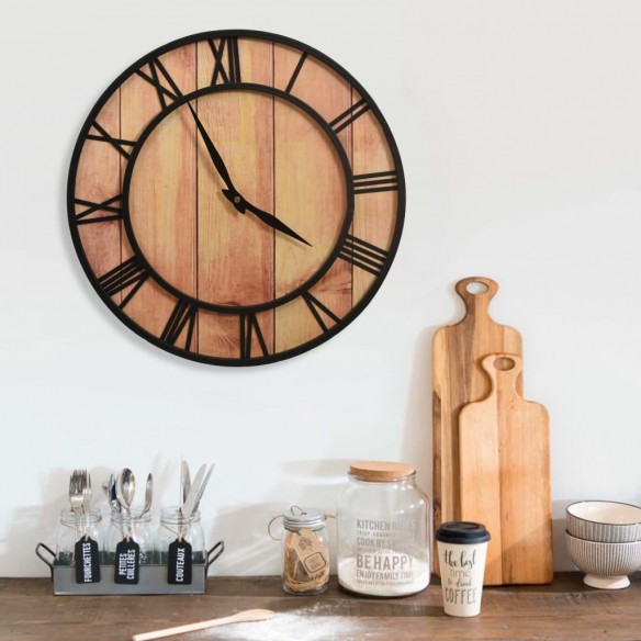 Horloge murale 39 cm Marron et noir MDF et fer