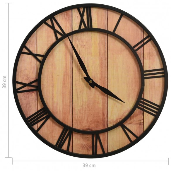 Horloge murale 39 cm Marron et noir MDF et fer