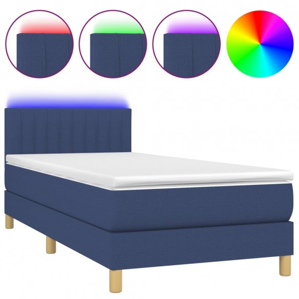 Cadre de lit avec matelas LED Bleu 100x200 cm Tissu