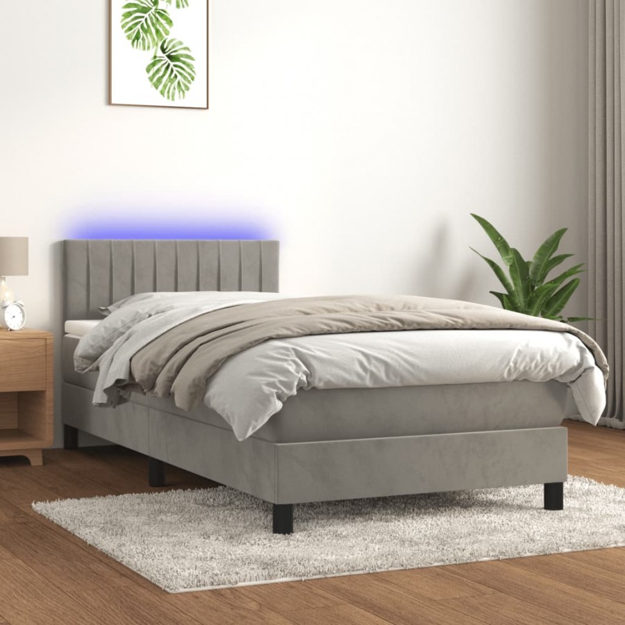 Cadre de lit et matelas et LED Gris clair 80x200cm