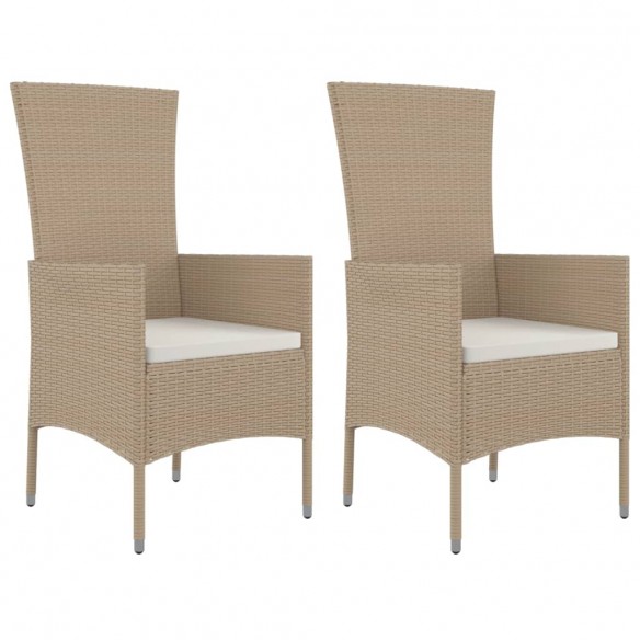 Chaises de jardin avec coussins 2 pcs Résine tressée Beige