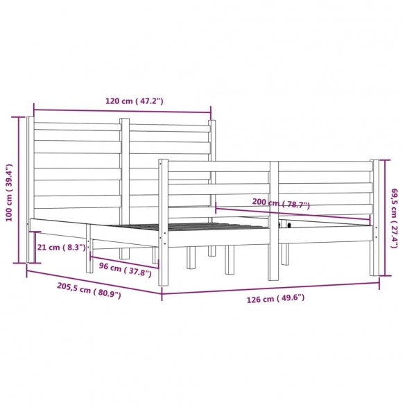 Cadre de lit Bois de pin massif 120x200 cm Blanc