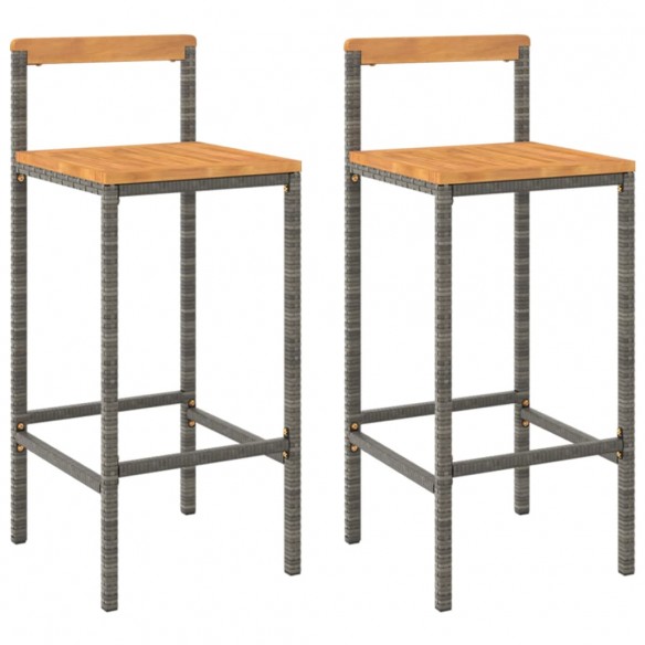 Tabourets de bar 2 pcs gris résine tressée et bois d'acacia