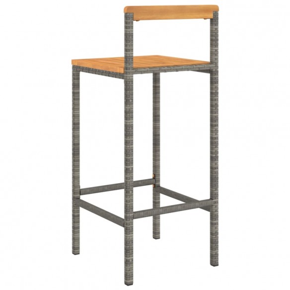 Tabourets de bar 2 pcs gris résine tressée et bois d'acacia