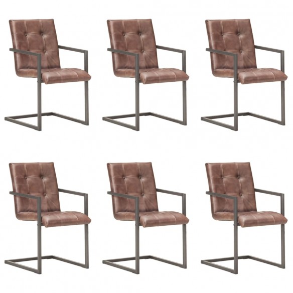 Chaises à manger cantilever lot de 6 marron cuir véritable