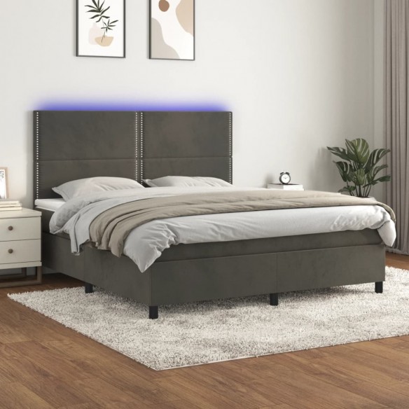 Cadre de lit matelas et LED Gris foncé 160x200 cm