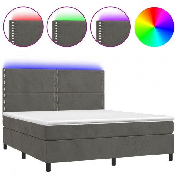 Cadre de lit matelas et LED Gris foncé 160x200 cm