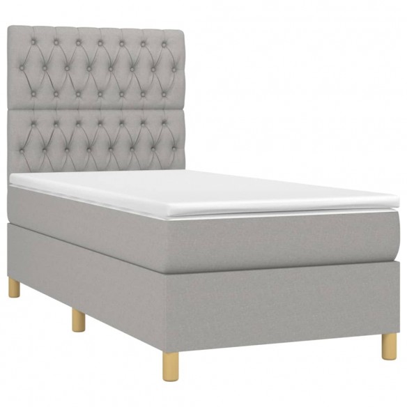 Cadre de lit et matelas et LED Gris clair 90x200cm