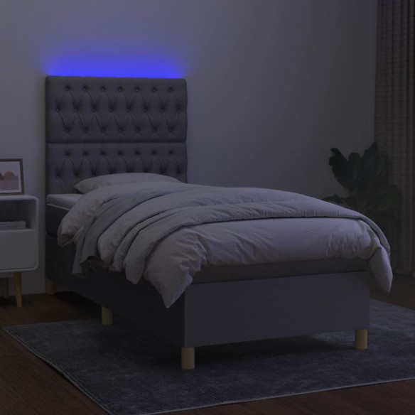 Cadre de lit et matelas et LED Gris clair 90x200cm